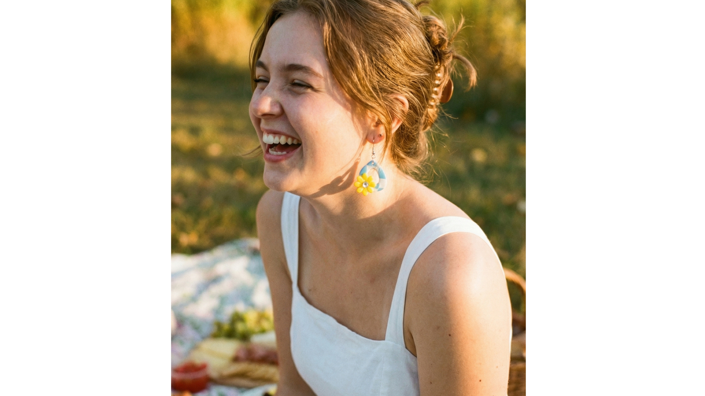 Blue Floral Dangle Earrings – Handmade Boho Lightweight Drop Earrings for Women