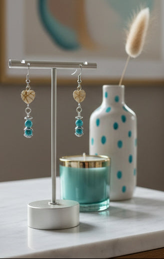 Turquoise Heart Dangle Earrings – Handmade Boho Drop Earrings for Women