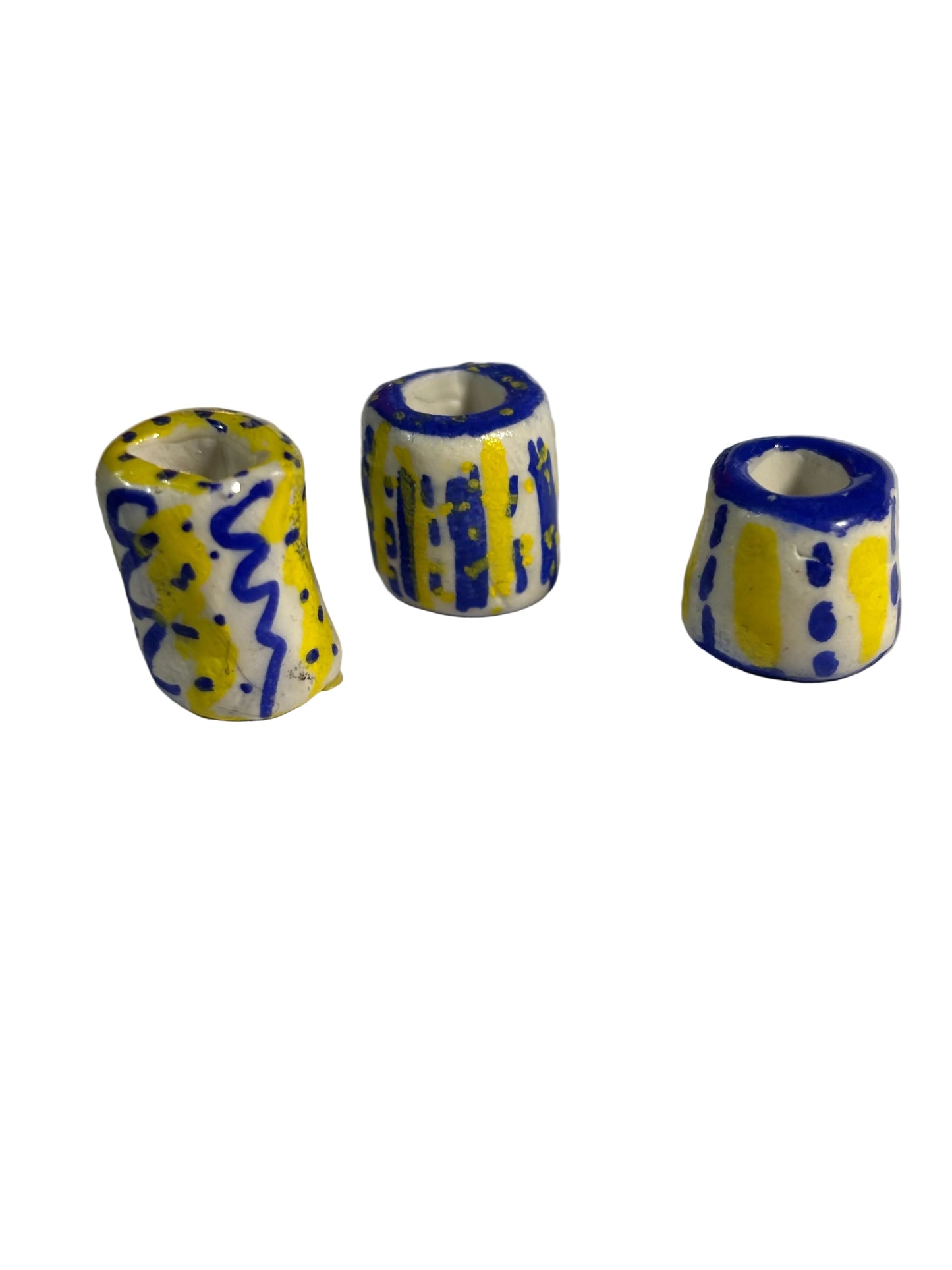 Hand Painted Loc Bead – Blue Dot & Yellow Panel Design | Unique Loc Jewelry
