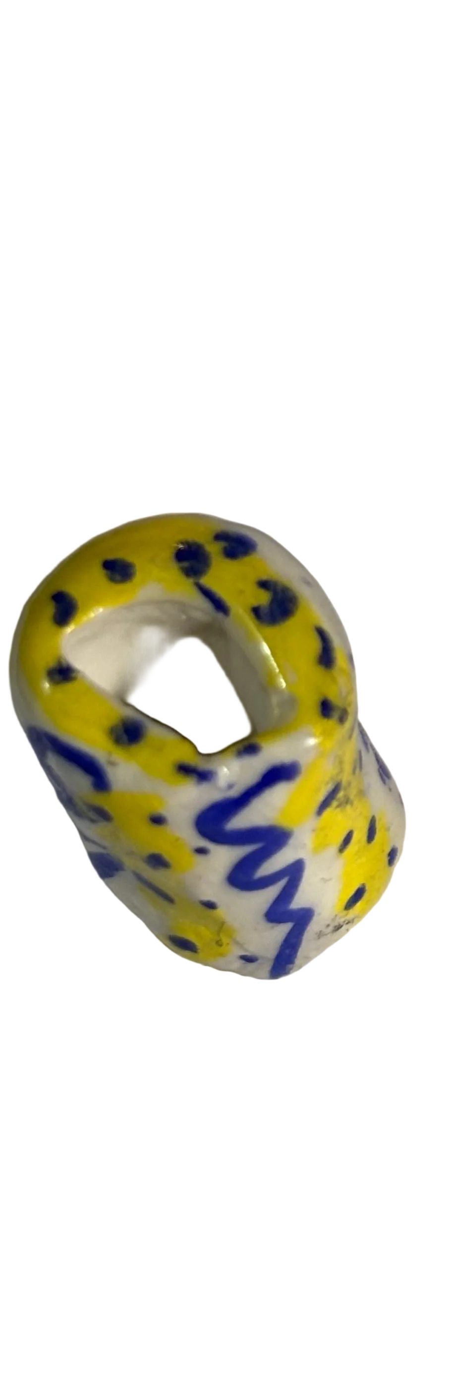 Hand Painted Loc Bead – Blue Zigzag & Yellow Splash | One-of-a-Kind Dreadlock Jewelry