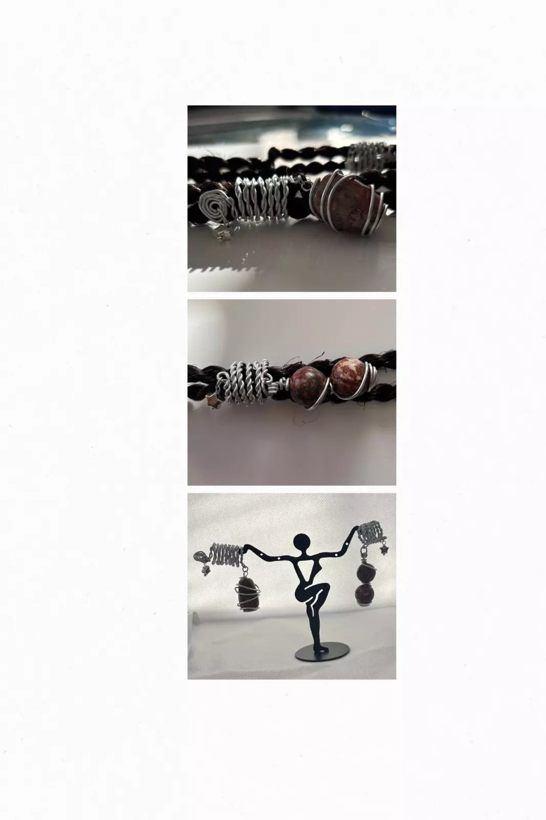 2 piece Handmade Wire Wrapped Natural Stone Hair Jewelry for Dreadlocks Braids Twist