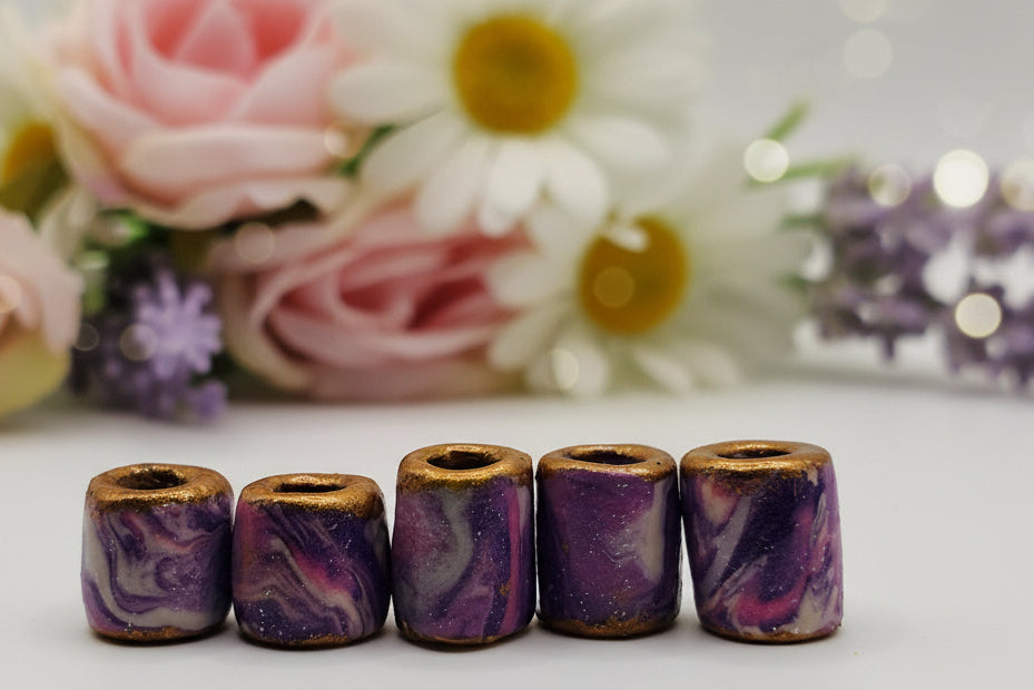 Marble Loc Beads – Handmade Gold-Rimmed Hair Beads for Locs & Dreadlocks (Set of 5)