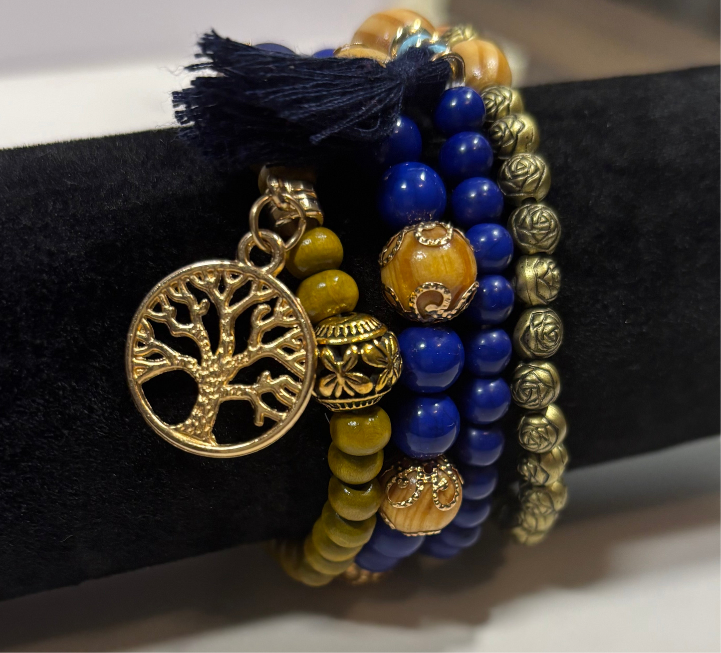 Boho 4 layer bracelet for girls, navy boho set, navy bead bracelet set