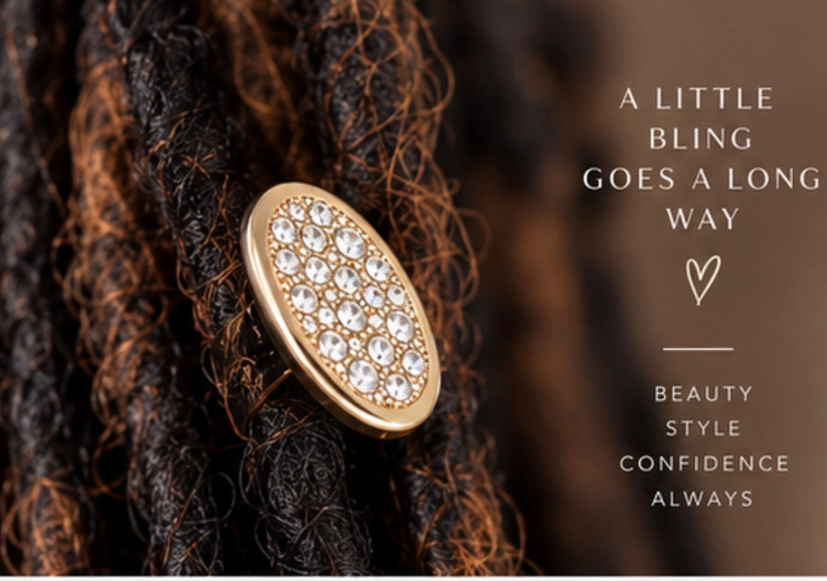 Gold Rhinestone Oval Loc Jewelry – Set of 3