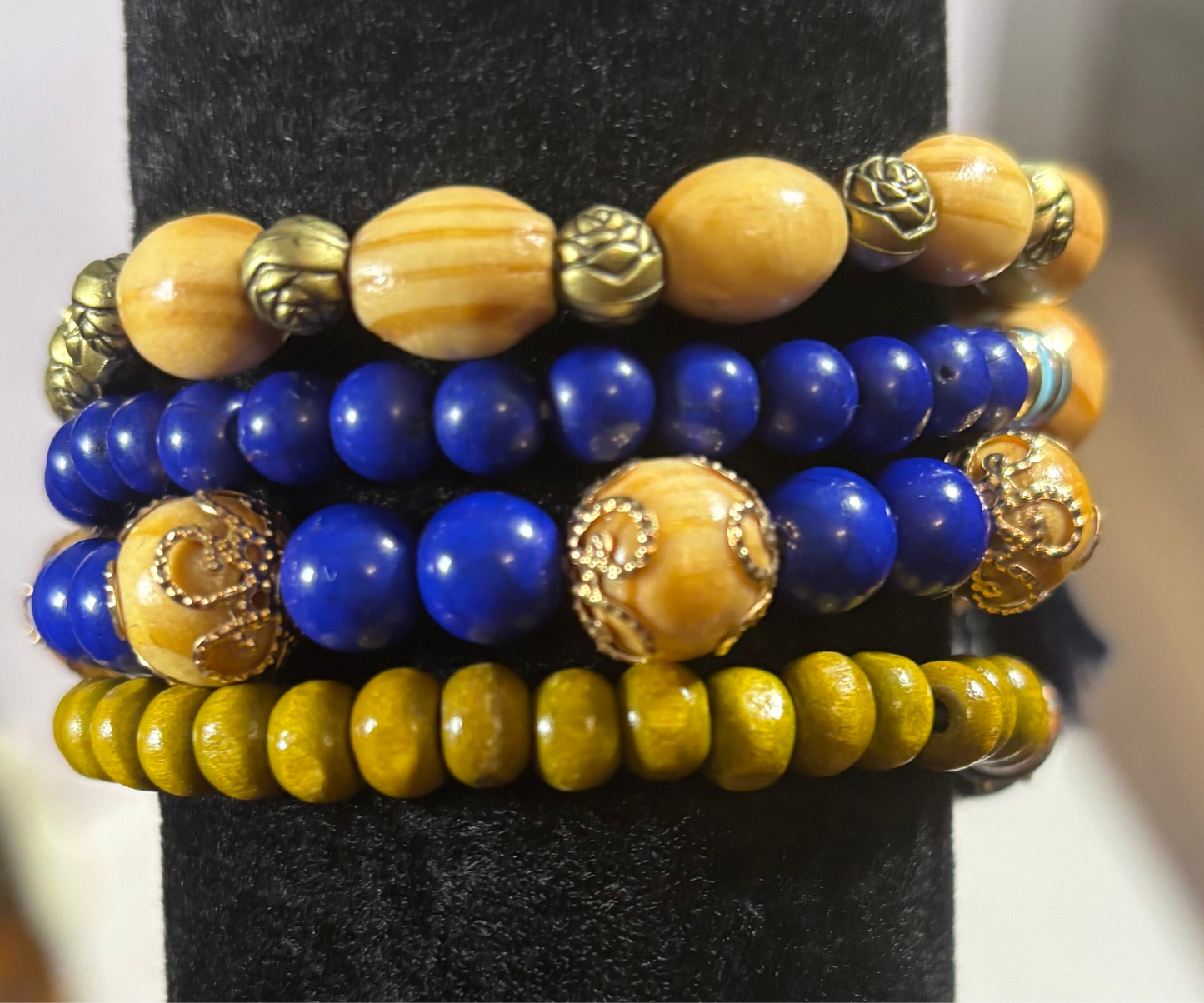 Boho 4 layer bracelet for girls, navy boho set, navy bead bracelet set