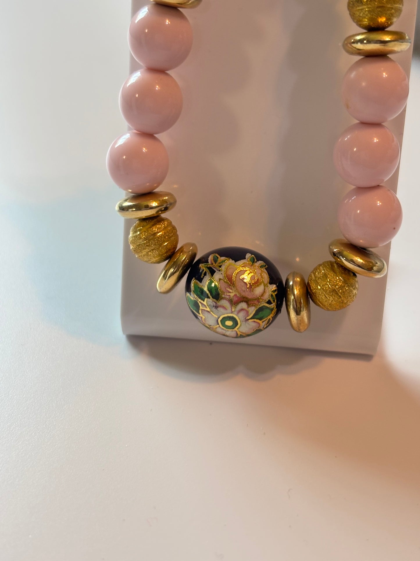 Pink Beaded Jewelry Set – Floral Accent Stretch Bracelet & Earrings | Unique Handmade Gift for Her, Birthday or Mother’s Day