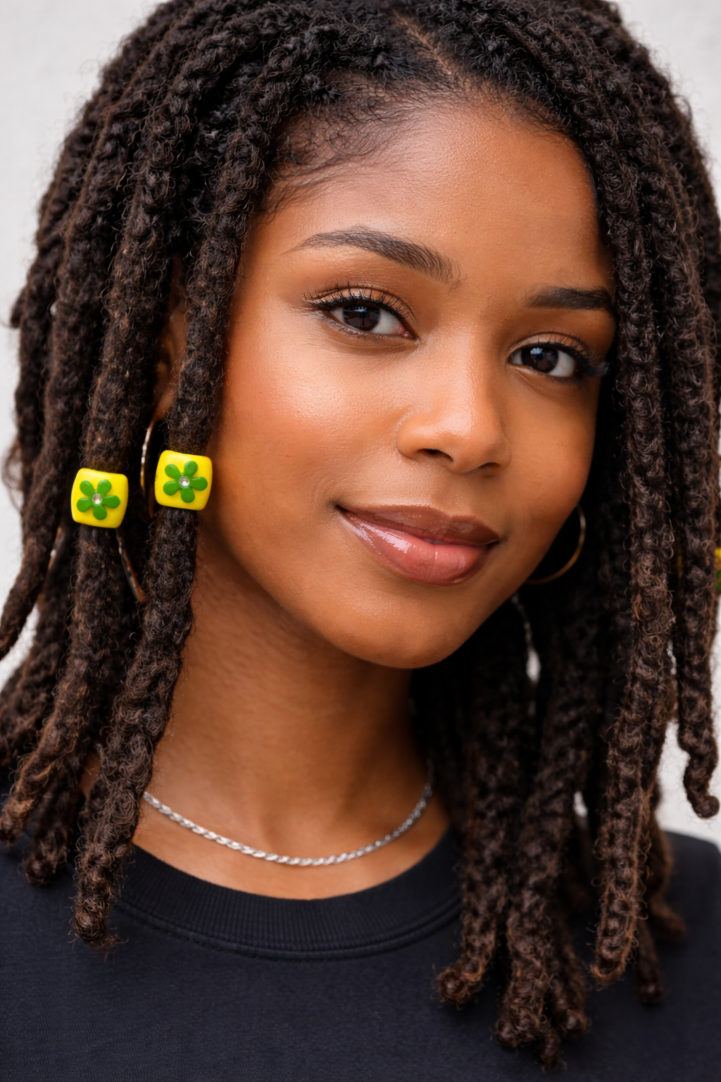 Flower Loc Bead – Yellow & Green | Handmade Polymer Clay Hair Jewelry