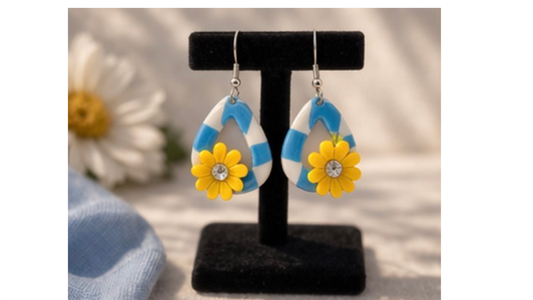 Blue Floral Dangle Earrings – Handmade Boho Lightweight Drop Earrings for Women