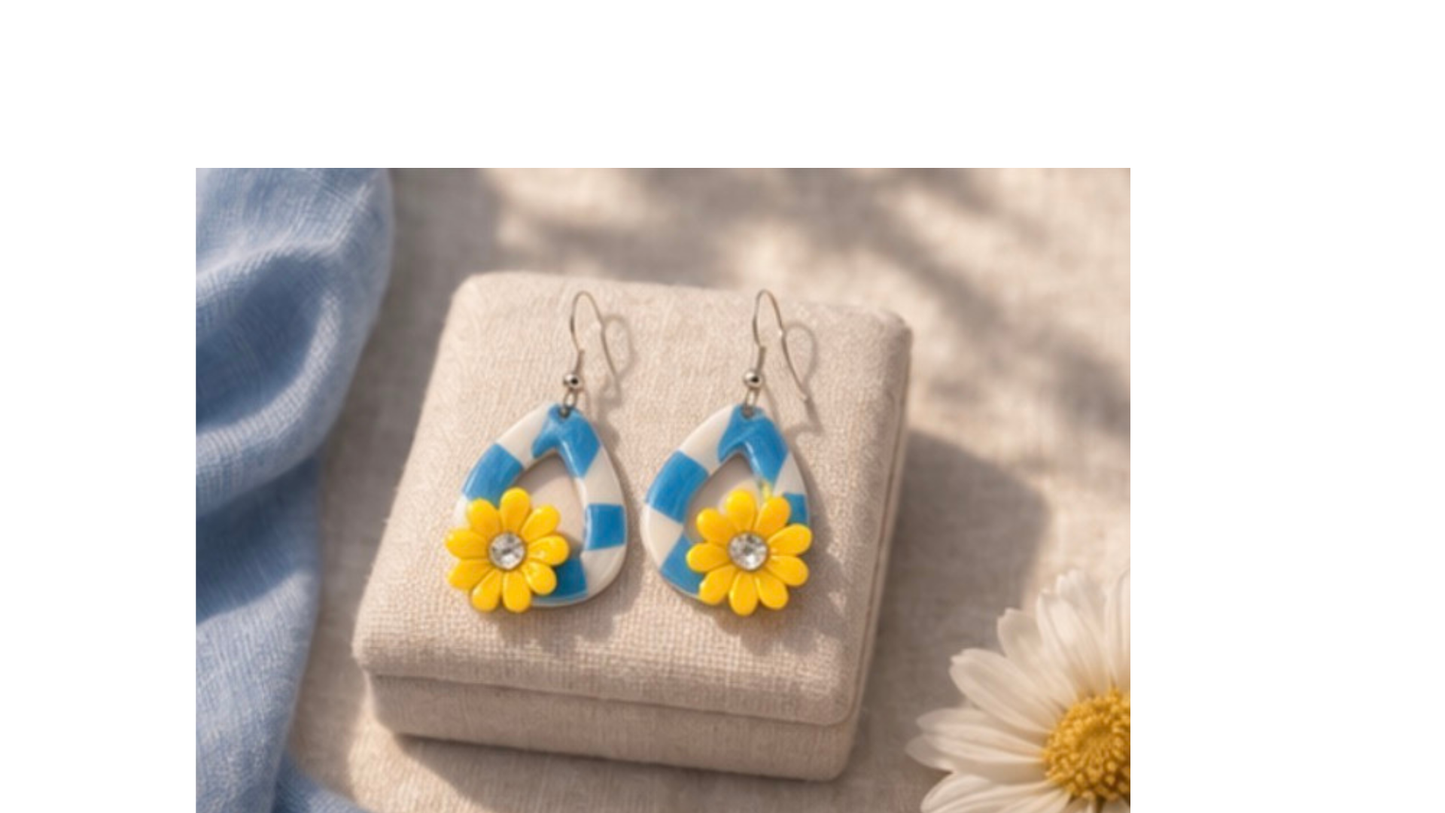 Blue Floral Dangle Earrings – Handmade Boho Lightweight Drop Earrings for Women