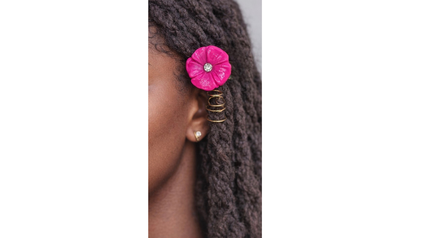 Flower Loc Jewelry – Handmade Loc Coil Hair Accessory with Crystal Center (Adjustable Dreadlock Jewelry) |Choose Your Color