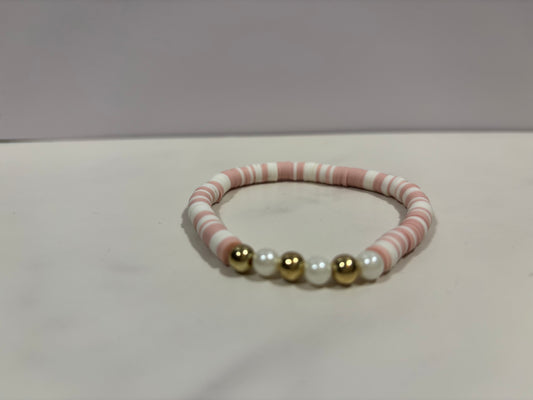 Clay Bracelet set in pink brown white, 