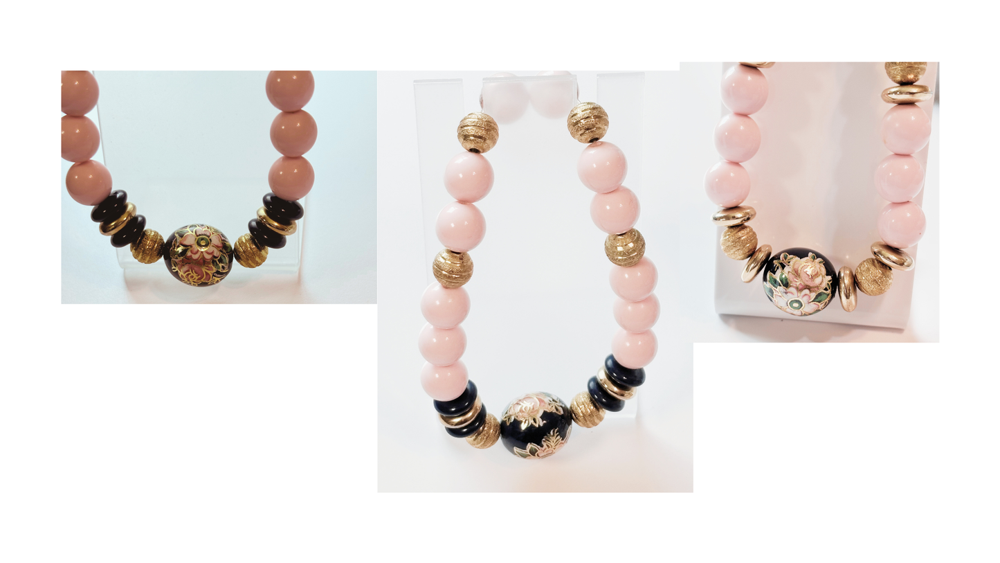 Pink Beaded Jewelry Set – Floral Accent Stretch Bracelet & Earrings | Unique Handmade Gift for Her, Birthday or Mother’s Day