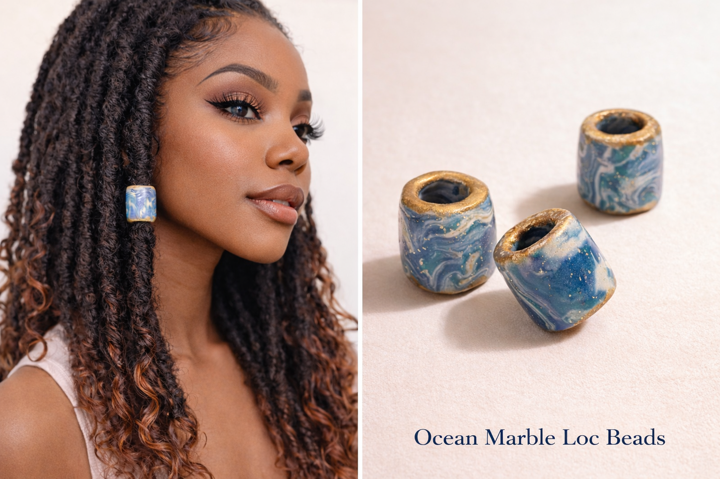 Marble Loc Beads – Handmade Gold-Rimmed Hair Beads for Locs & Dreadlocks (Set of 5)