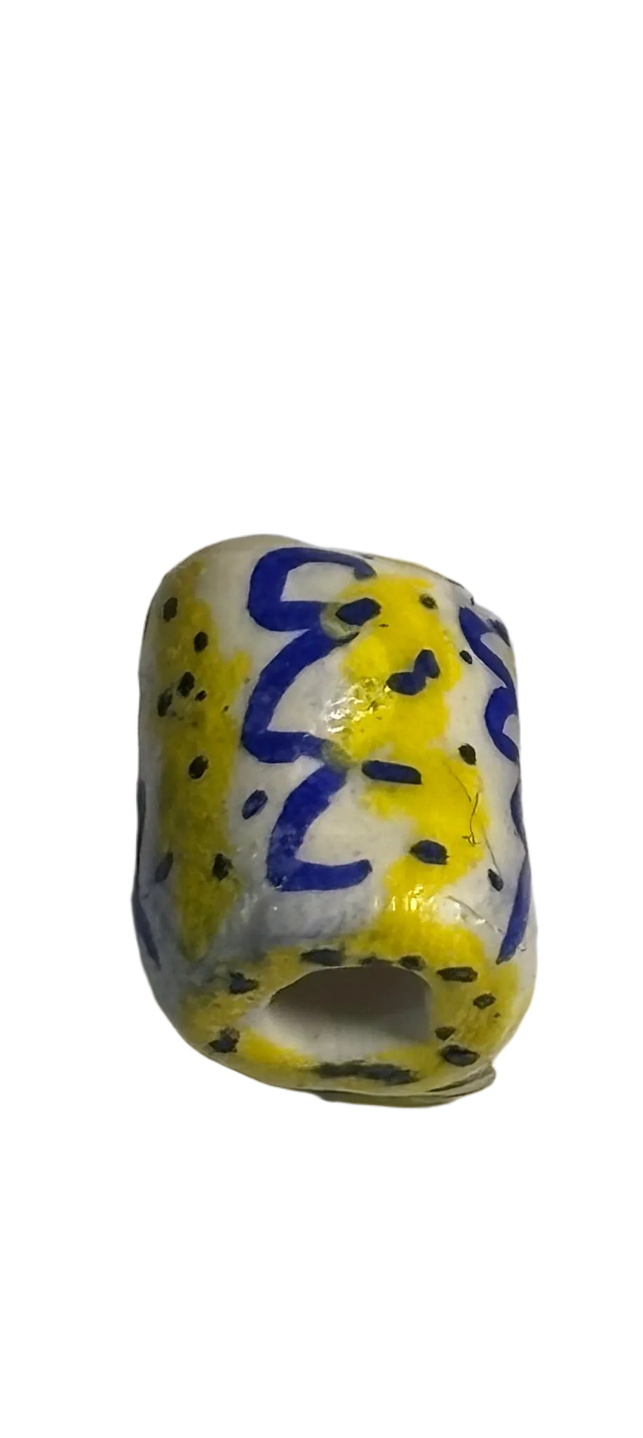Hand Painted Loc Bead – Blue Zigzag & Yellow Splash | One-of-a-Kind Dreadlock Jewelry