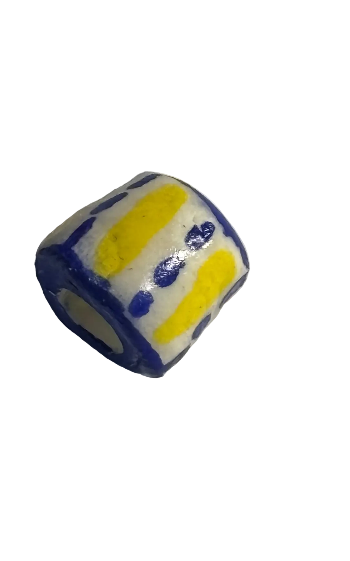 Hand Painted Loc Bead – Blue Dot & Yellow Panel Design | Unique Loc Jewelry