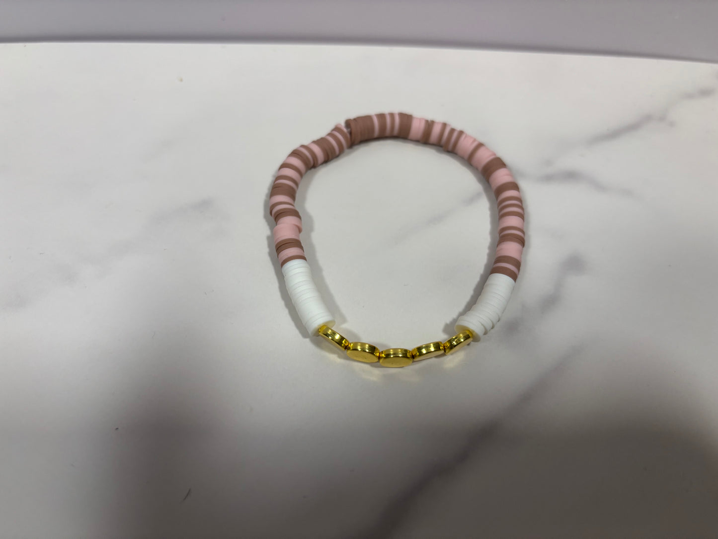 Clay Bracelet set in pink brown white, 