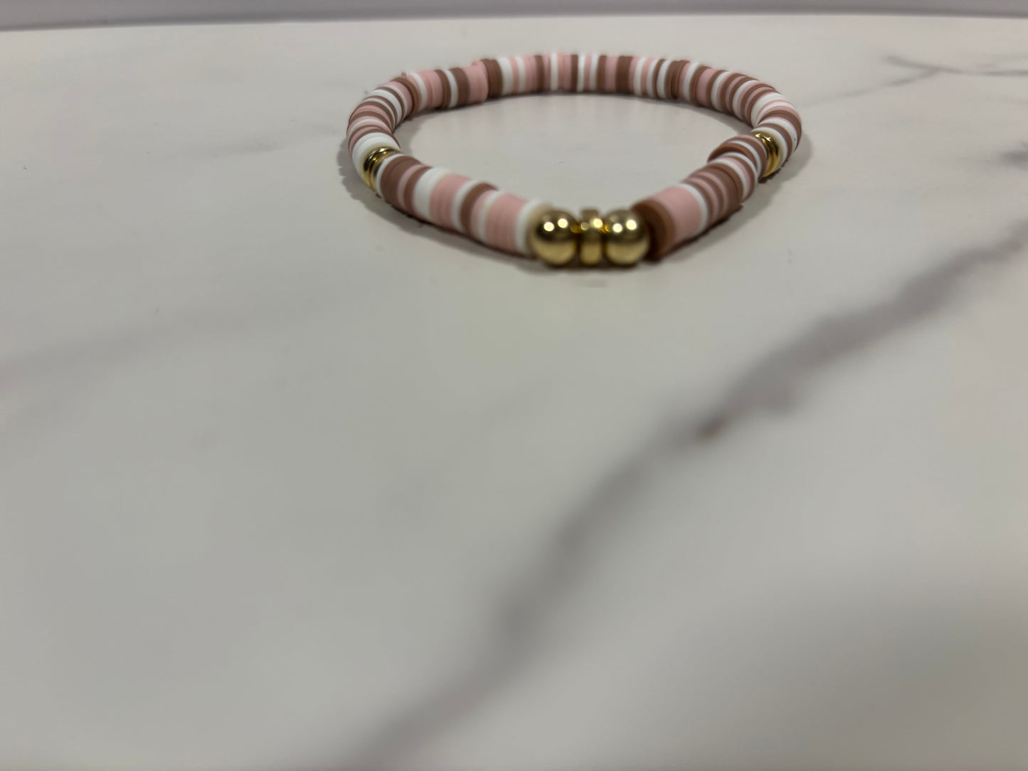 Clay Bracelet set in pink brown white, 