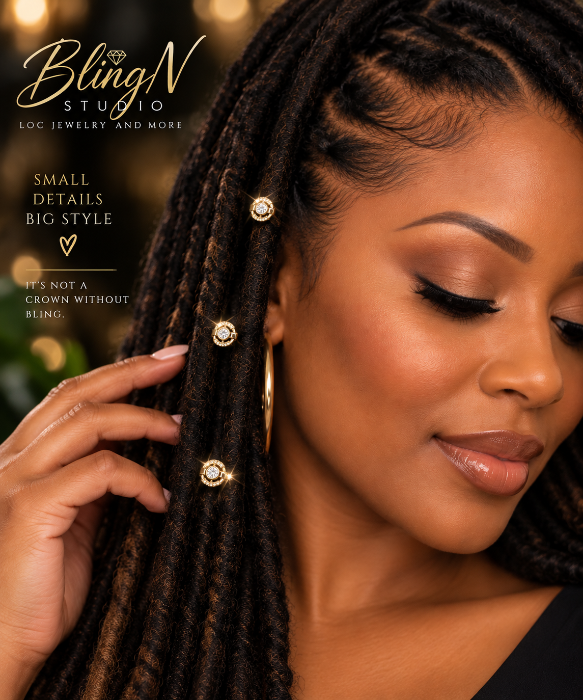 Golden Halo Crystal Loc Jewelry Beads – Set of 3