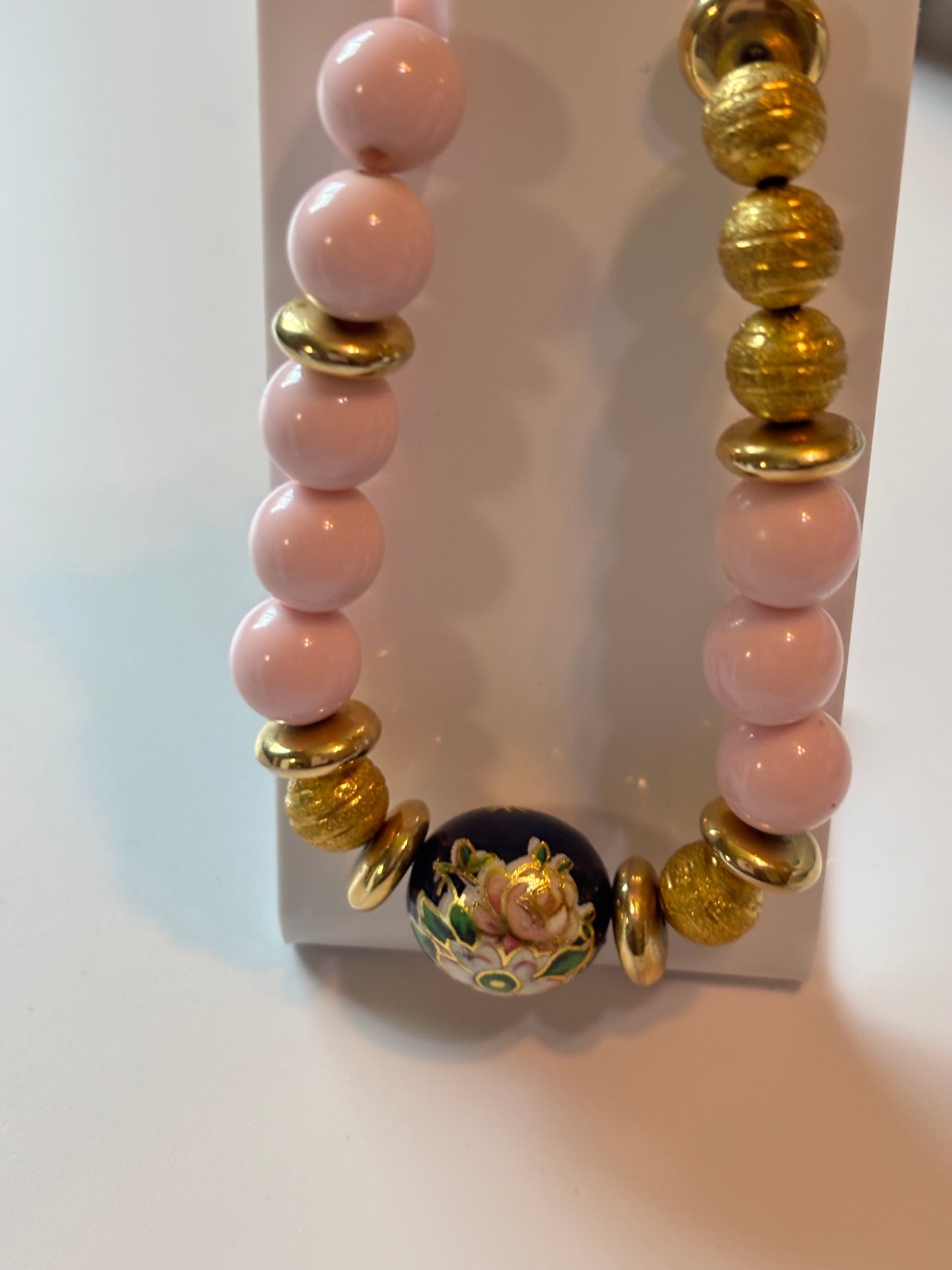 Pink Beaded Jewelry Set – Floral Accent Stretch Bracelet & Earrings | Unique Handmade Gift for Her, Birthday or Mother’s Day