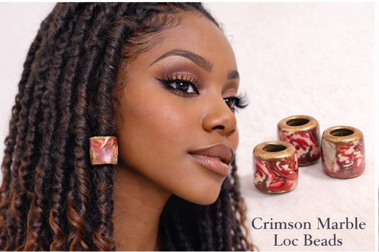 Marble Loc Beads – Handmade Gold-Rimmed Hair Beads for Locs & Dreadlocks (Set of 5)