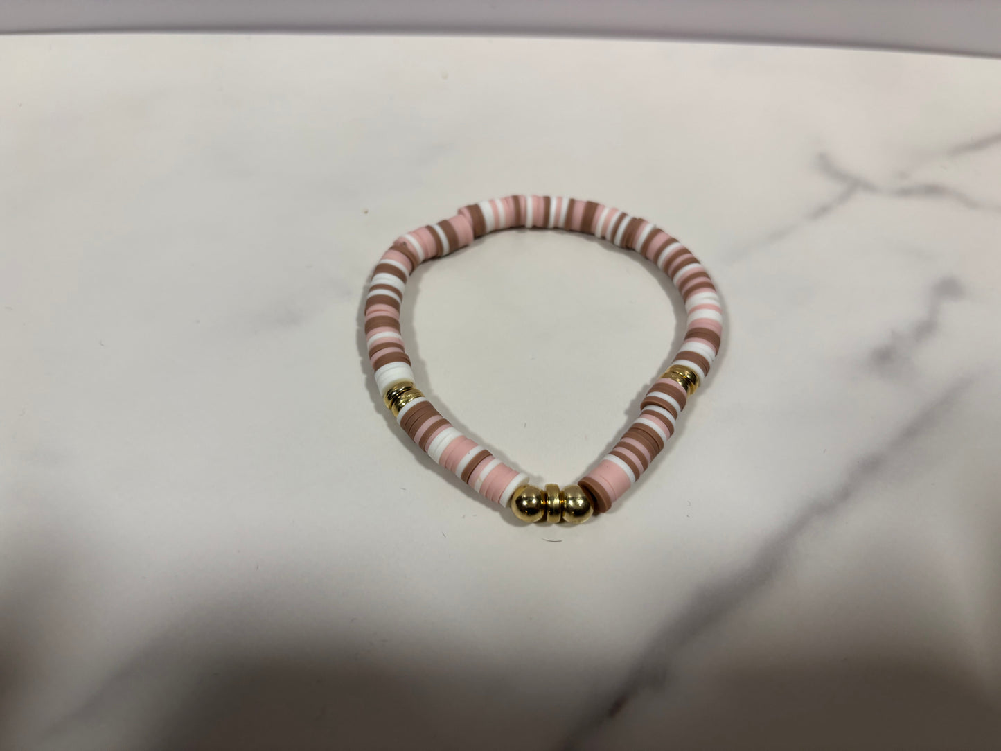 Clay Bracelet set in pink brown white, 