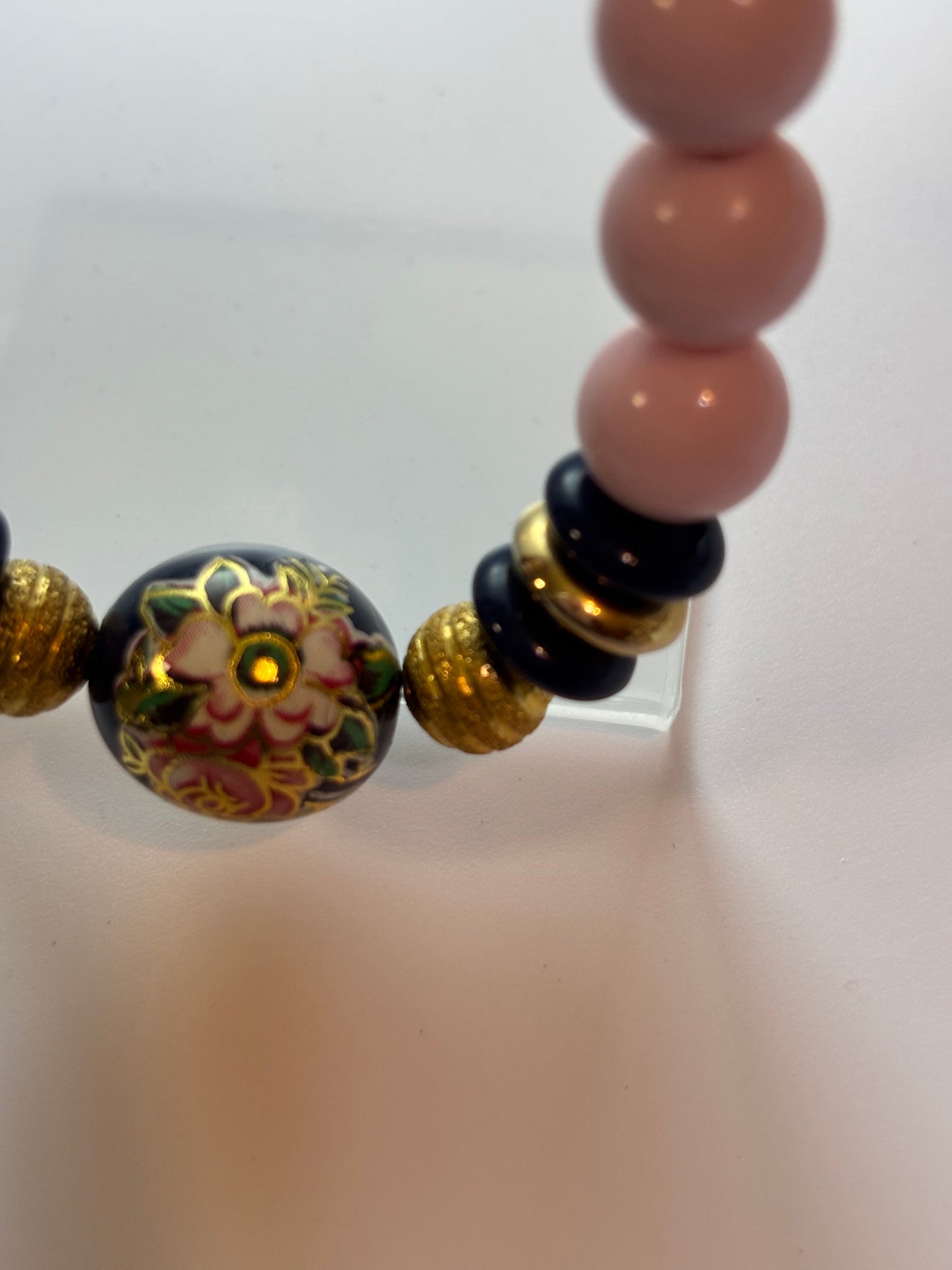 Pink Beaded Jewelry Set – Floral Accent Stretch Bracelet & Earrings | Unique Handmade Gift for Her, Birthday or Mother’s Day