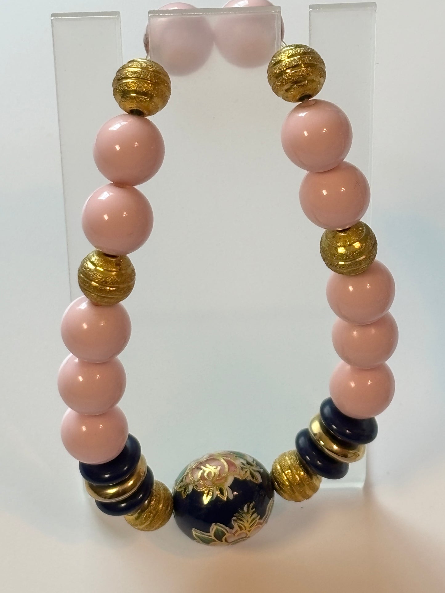 Pink Beaded Jewelry Set – Floral Accent Stretch Bracelet & Earrings | Unique Handmade Gift for Her, Birthday or Mother’s Day