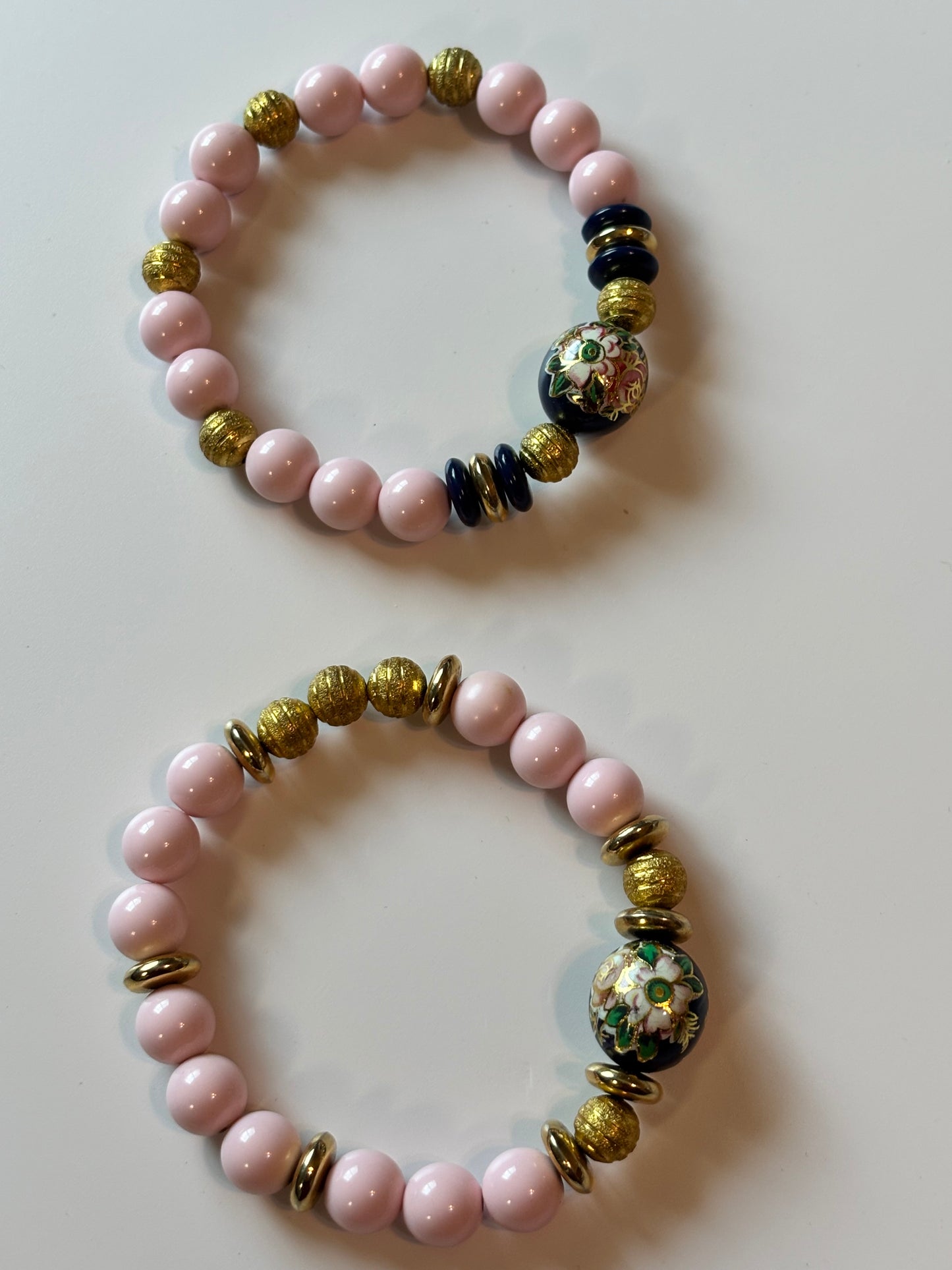 Pink Beaded Jewelry Set – Floral Accent Stretch Bracelet & Earrings | Unique Handmade Gift for Her, Birthday or Mother’s Day