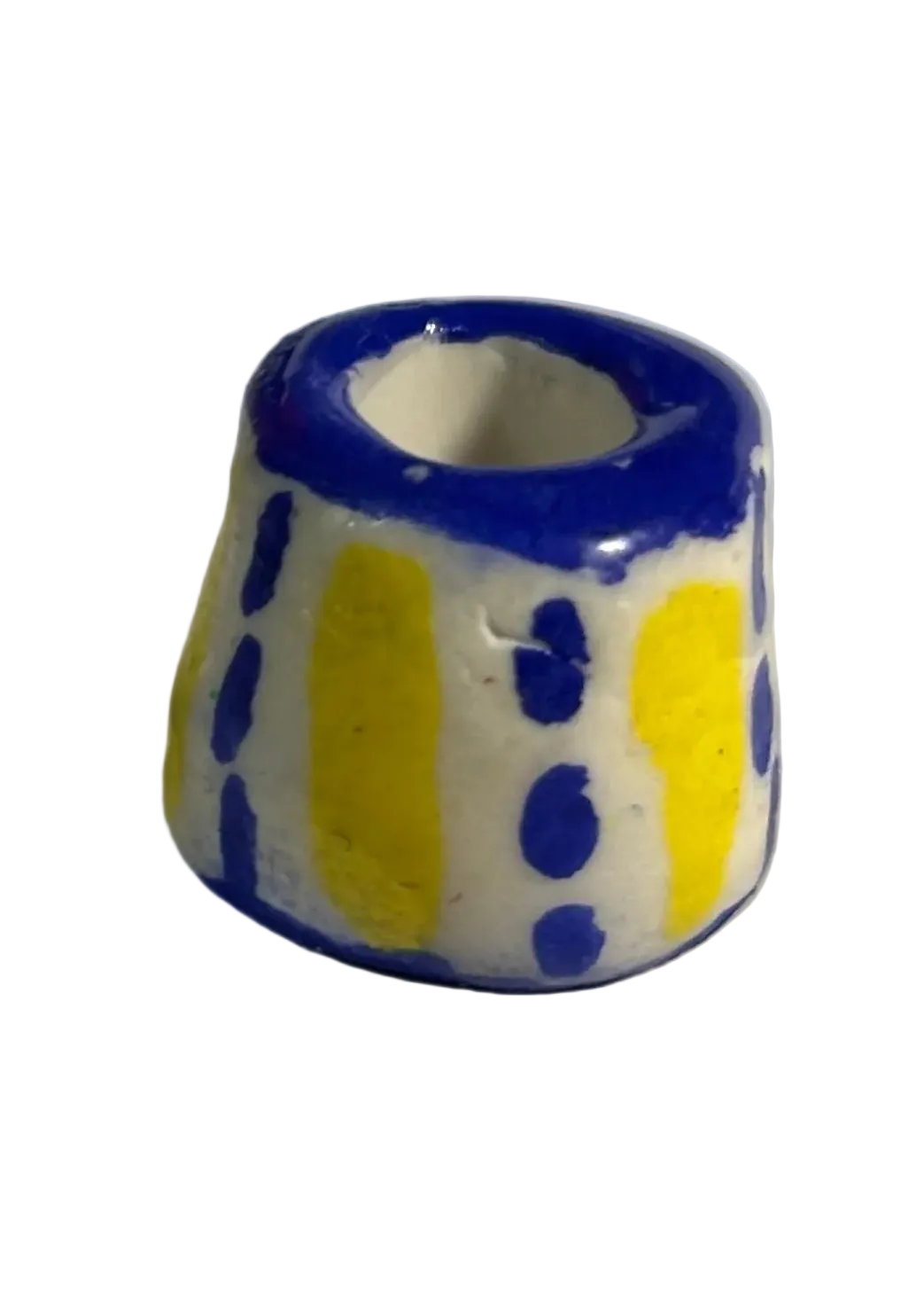 Hand Painted Loc Bead – Blue Dot & Yellow Panel Design | Unique Loc Jewelry