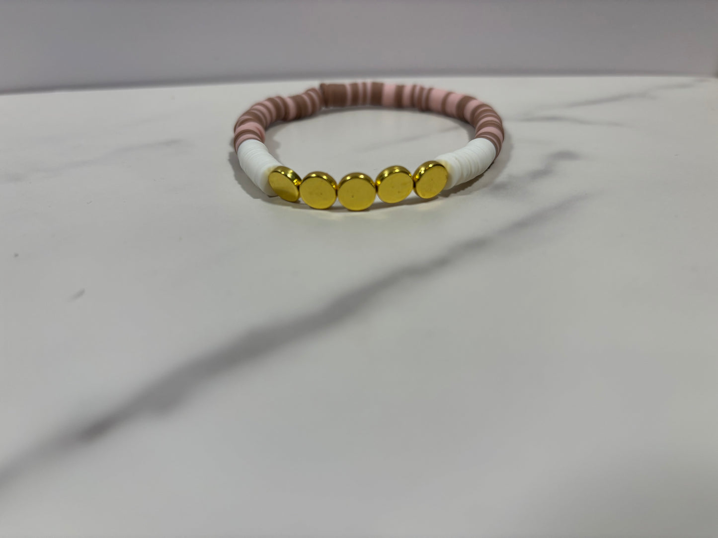 Clay Bracelet set in pink brown white, 