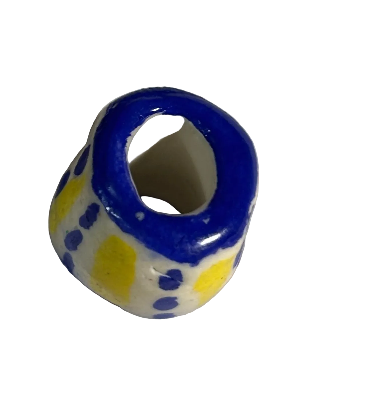 Hand Painted Loc Bead – Blue Dot & Yellow Panel Design | Unique Loc Jewelry
