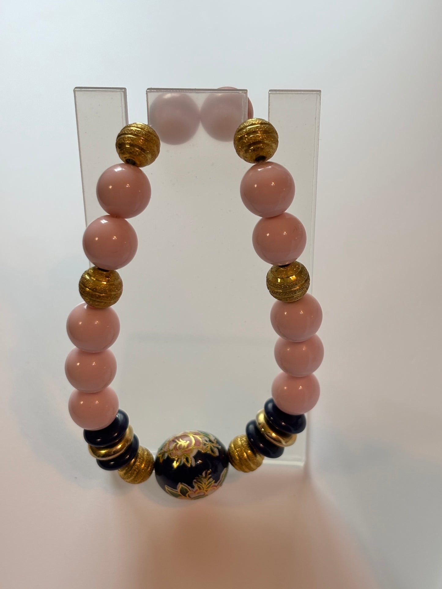 Pink Beaded Jewelry Set – Floral Accent Stretch Bracelet & Earrings | Unique Handmade Gift for Her, Birthday or Mother’s Day