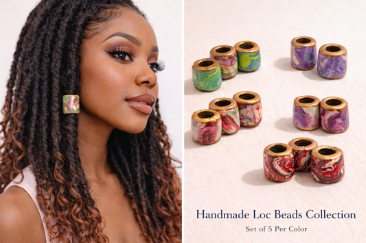 Marble Loc Beads – Handmade Gold-Rimmed Hair Beads for Locs & Dreadlocks (Set of 5)