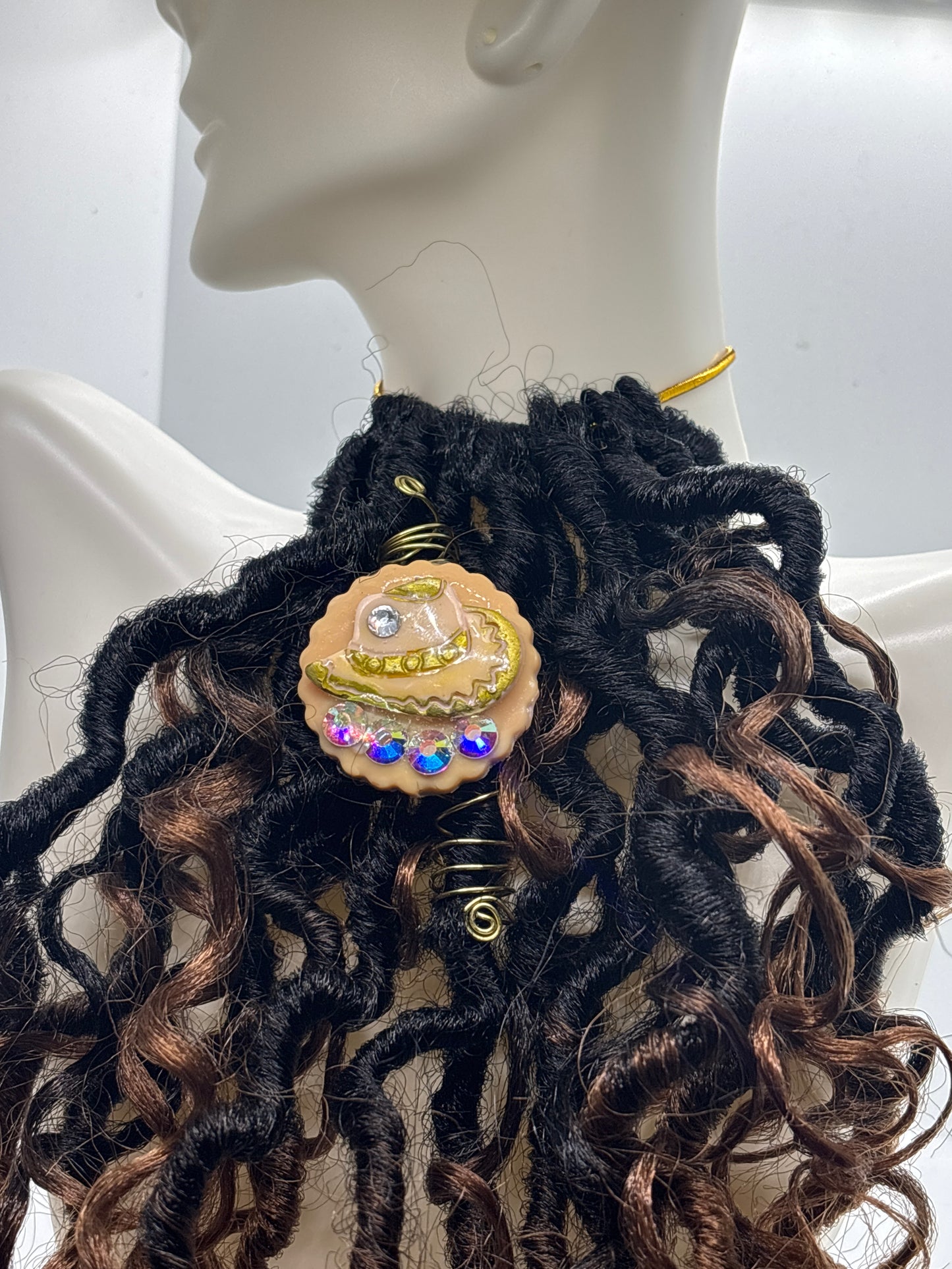 Golden Bloom Dreadlock Jewelry – Handmade Western Loc Accessory with Crystals