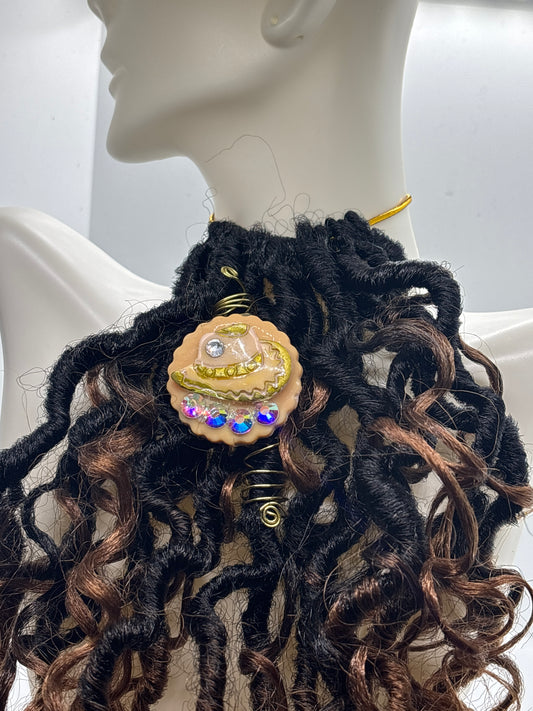 Golden Bloom Dreadlock Jewelry – Handmade Western Loc Accessory with Crystals