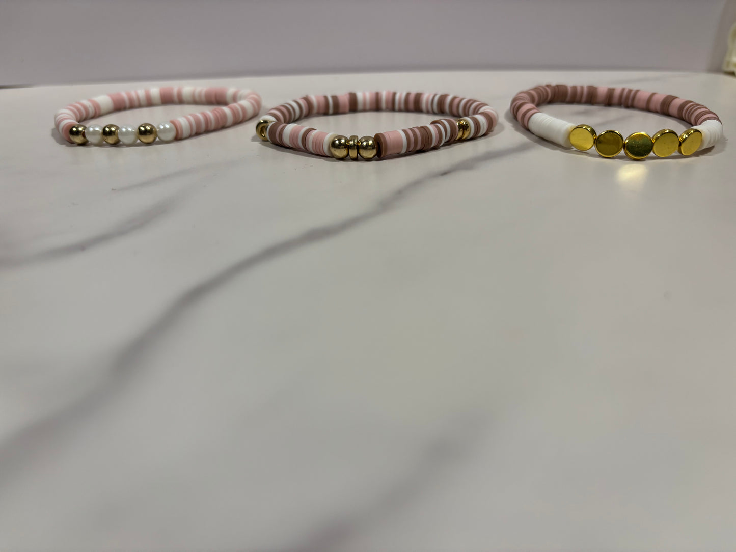 Clay Bracelet set in pink brown white, 