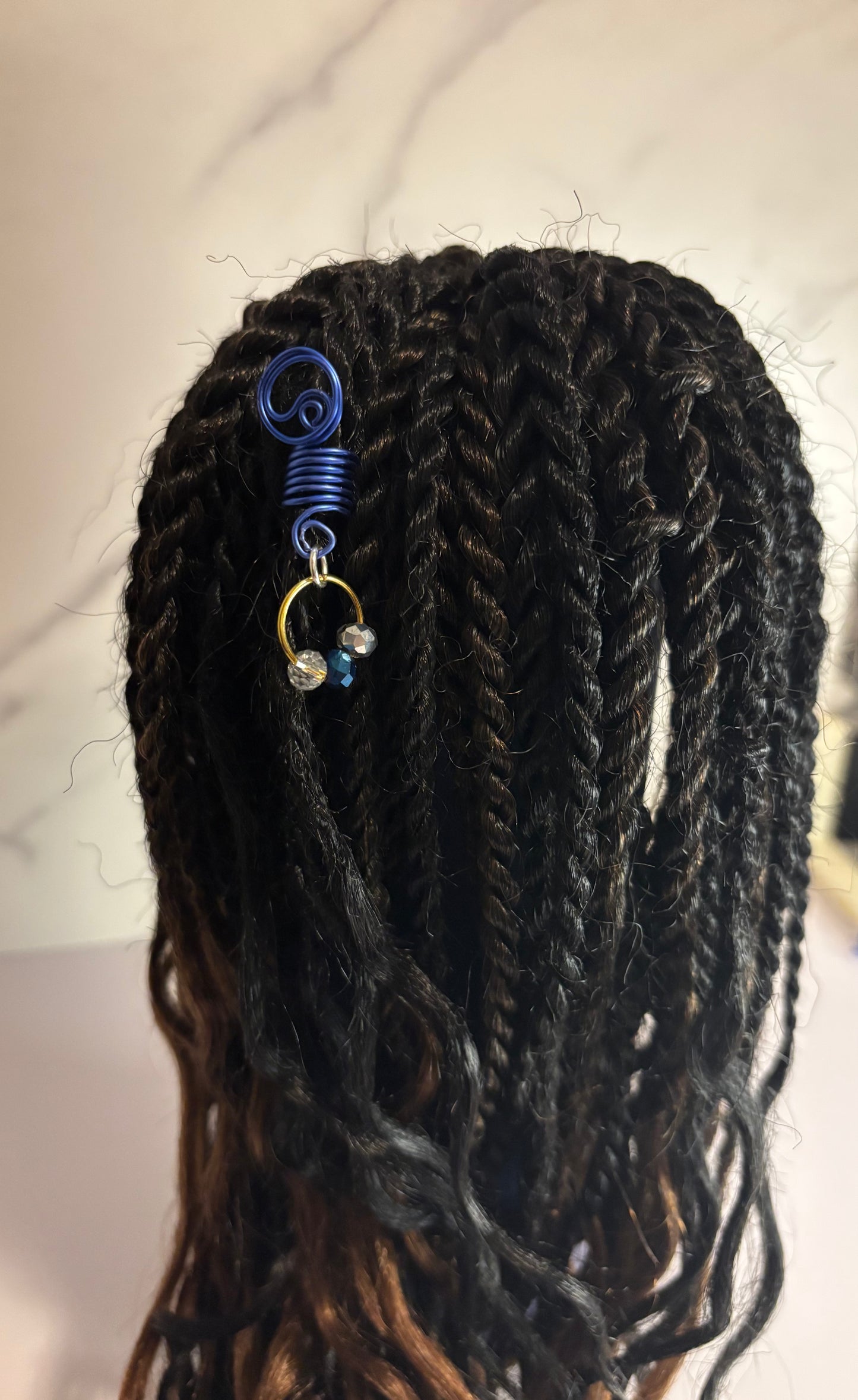 Blue Beaded Loc Jewelry Set