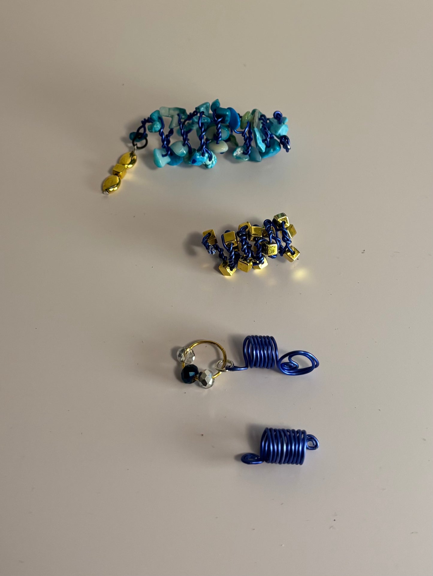 Blue Beaded Loc Jewelry Set