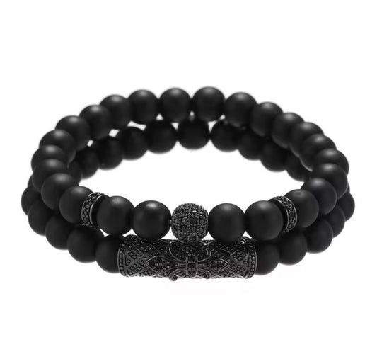 Bead Bracelet, Black Bead Bracelet, Men’s Black Bead Bracelet