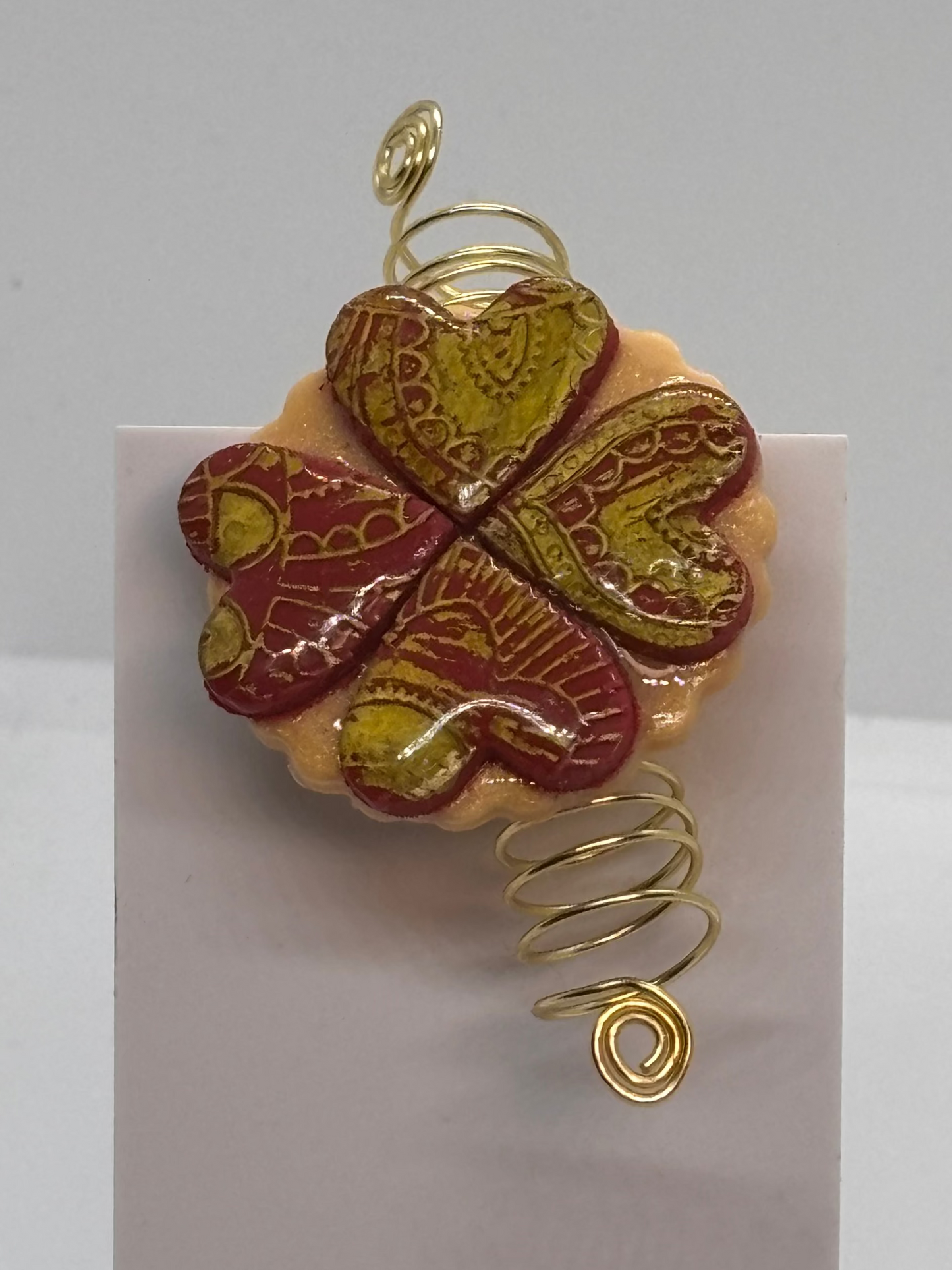 Afrocentric Heart Loc Jewelry | Red & Gold Embossed Dreadlock Accessory | Handmade Statement Piece for Locs