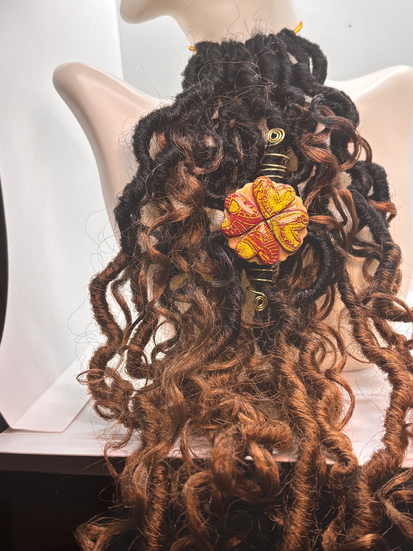 Afrocentric Heart Loc Jewelry | Red & Gold Embossed Dreadlock Accessory | Handmade Statement Piece for Locs