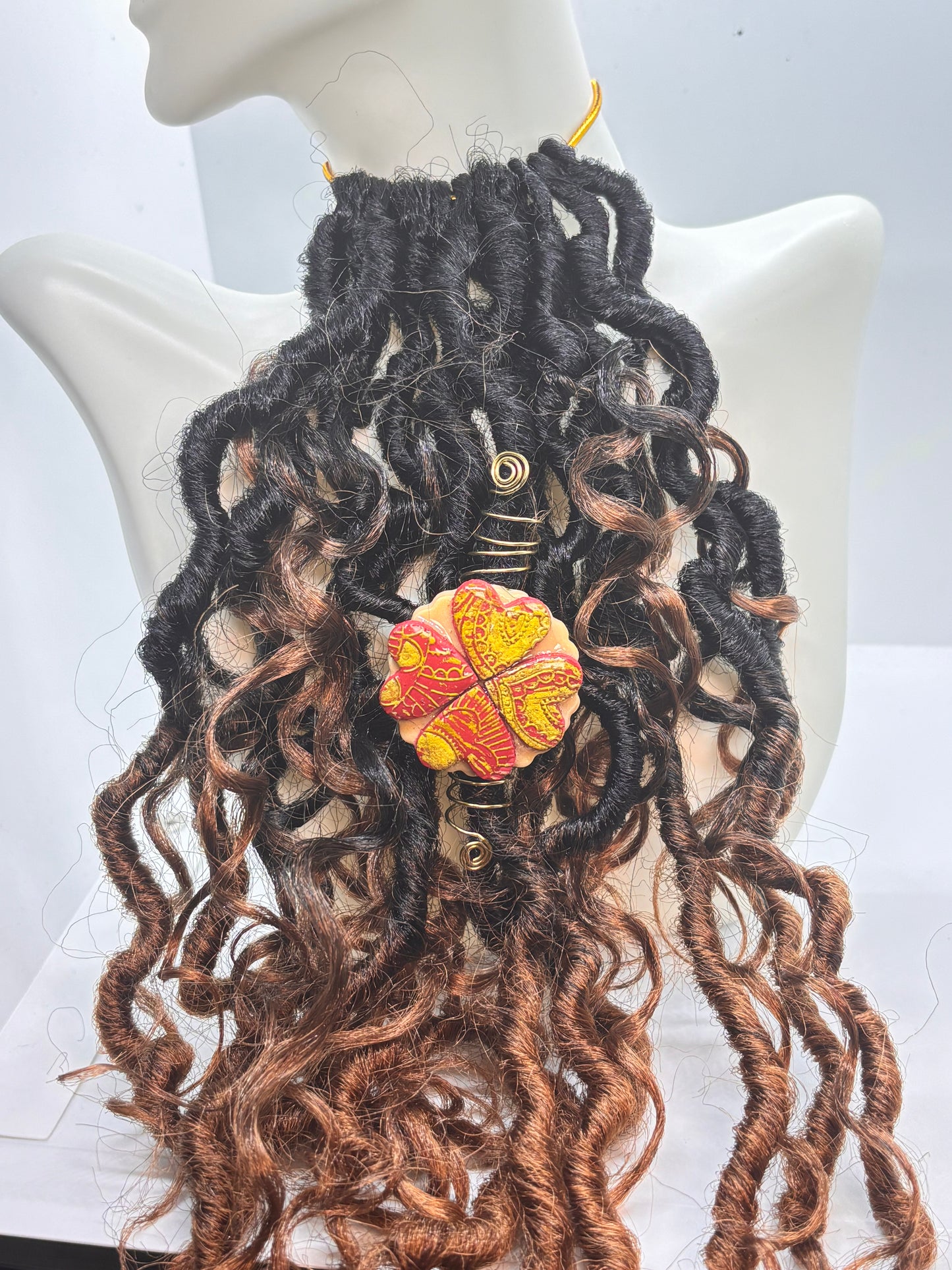 Afrocentric Heart Loc Jewelry | Red & Gold Embossed Dreadlock Accessory | Handmade Statement Piece for Locs