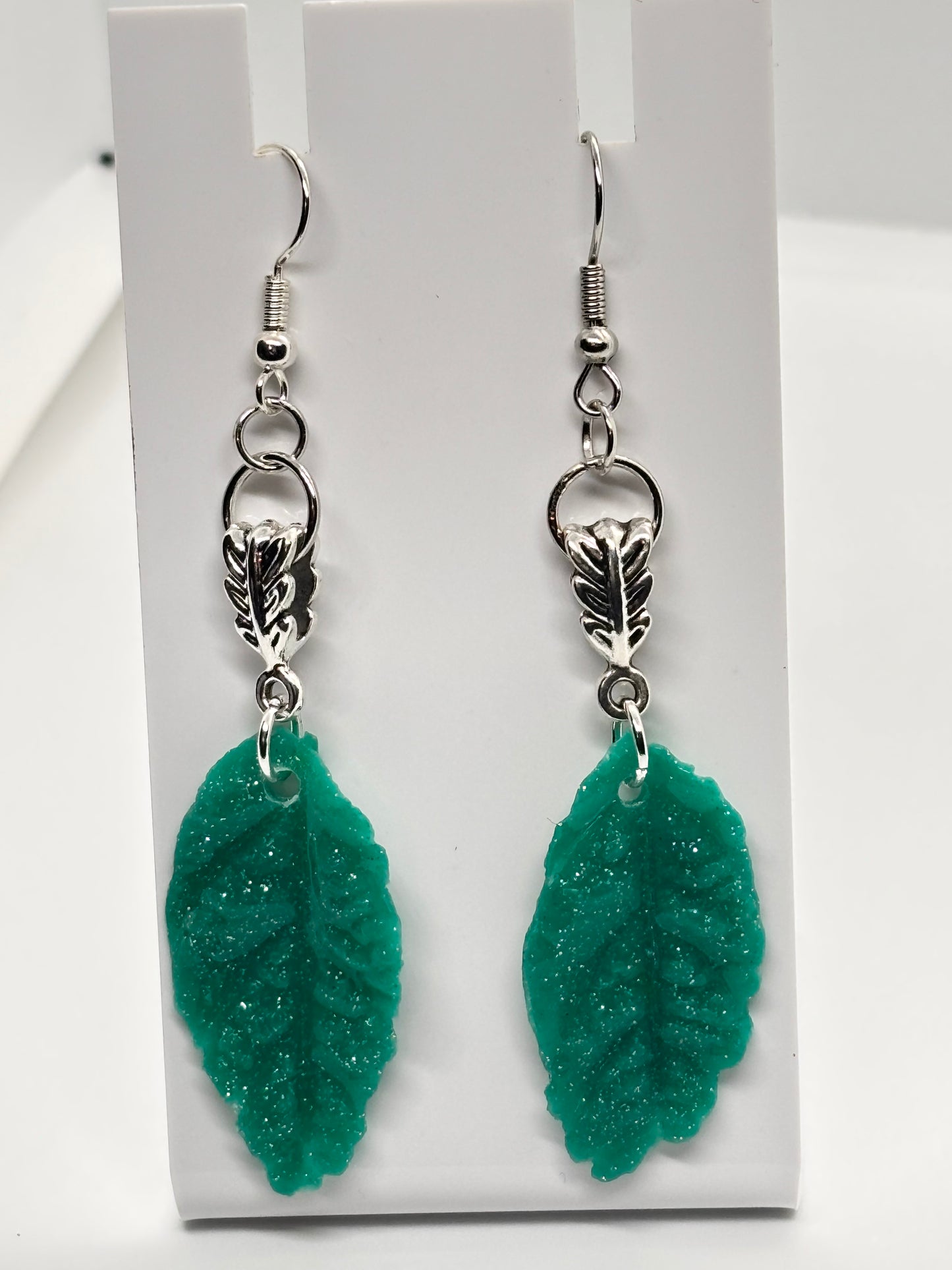 Green Crystal Leaf Statement Earrings