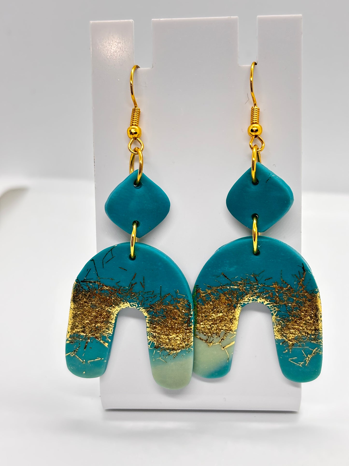 Teal Botanical Arch Drops with Gold Hardware