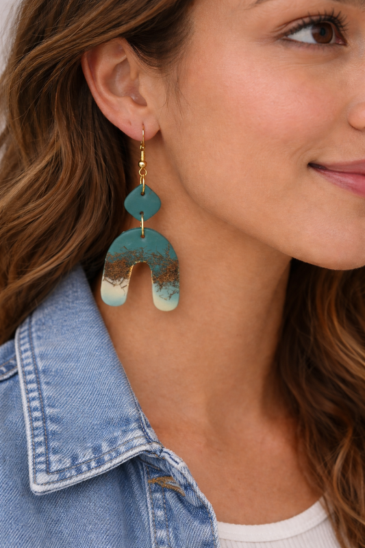 Teal Botanical Arch Drops with Gold Hardware