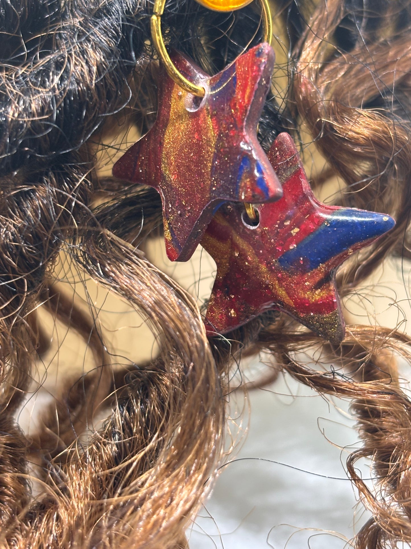 Celestial Ember Star Loc Spiral – Gold Dangle Hair Jewelry