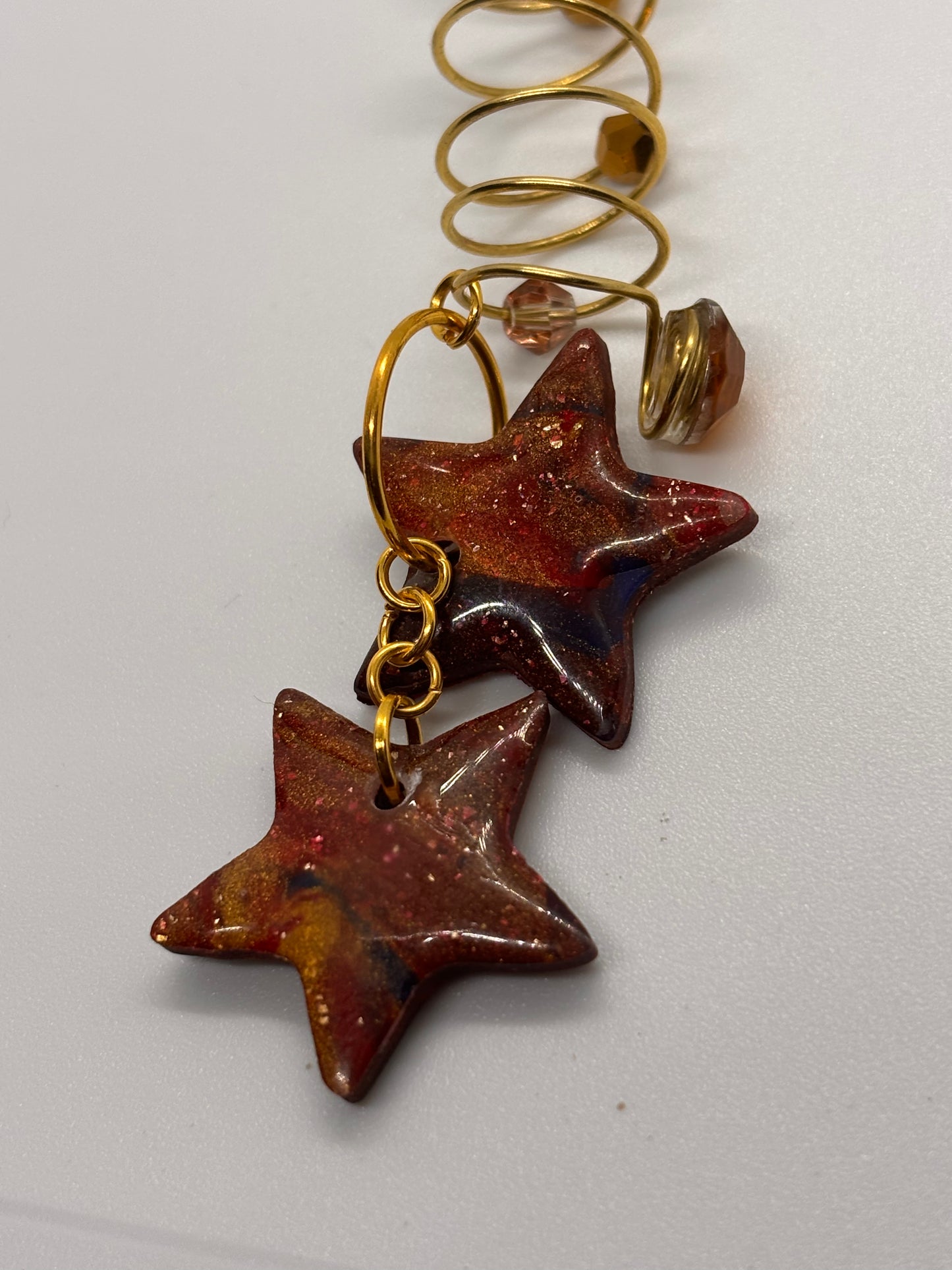 Celestial Ember Star Loc Spiral – Gold Dangle Hair Jewelry