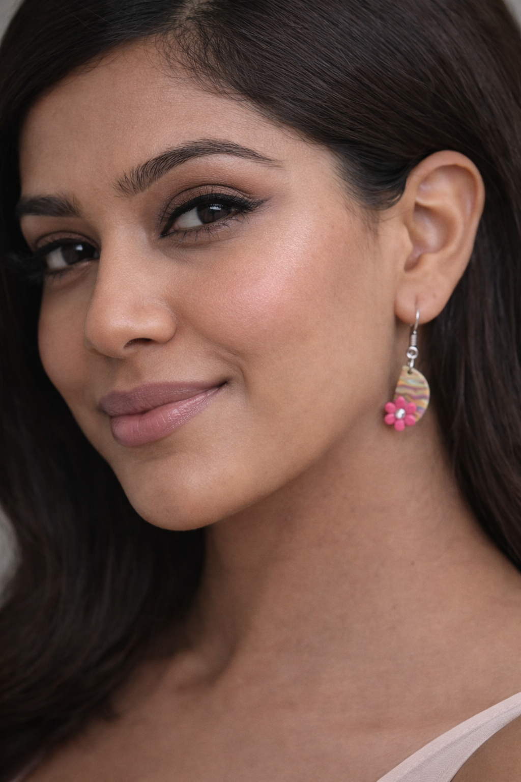 Blue Yellow and Pink Bloom Marble Drop Earrings