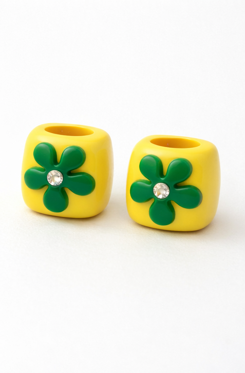 Flower Loc Bead – Yellow & Green | Handmade Polymer Clay Hair Jewelry