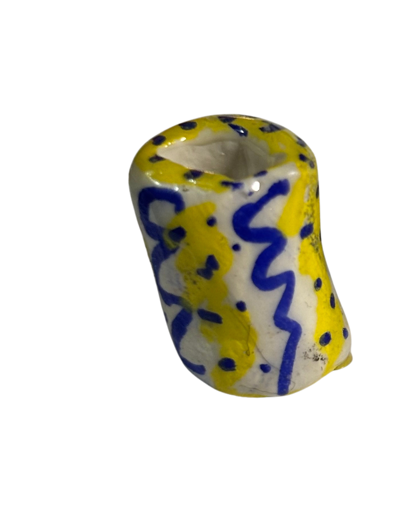 Hand Painted Loc Bead – Blue Zigzag & Yellow Splash | One-of-a-Kind Dreadlock Jewelry